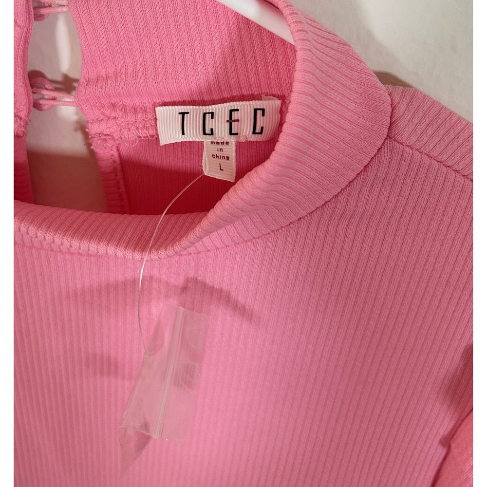 Von Maur I Pink Ribbed Puff Sleeve Long Sleeve Bodysuit I Size L I Mock Neck - Picture 9 of 10